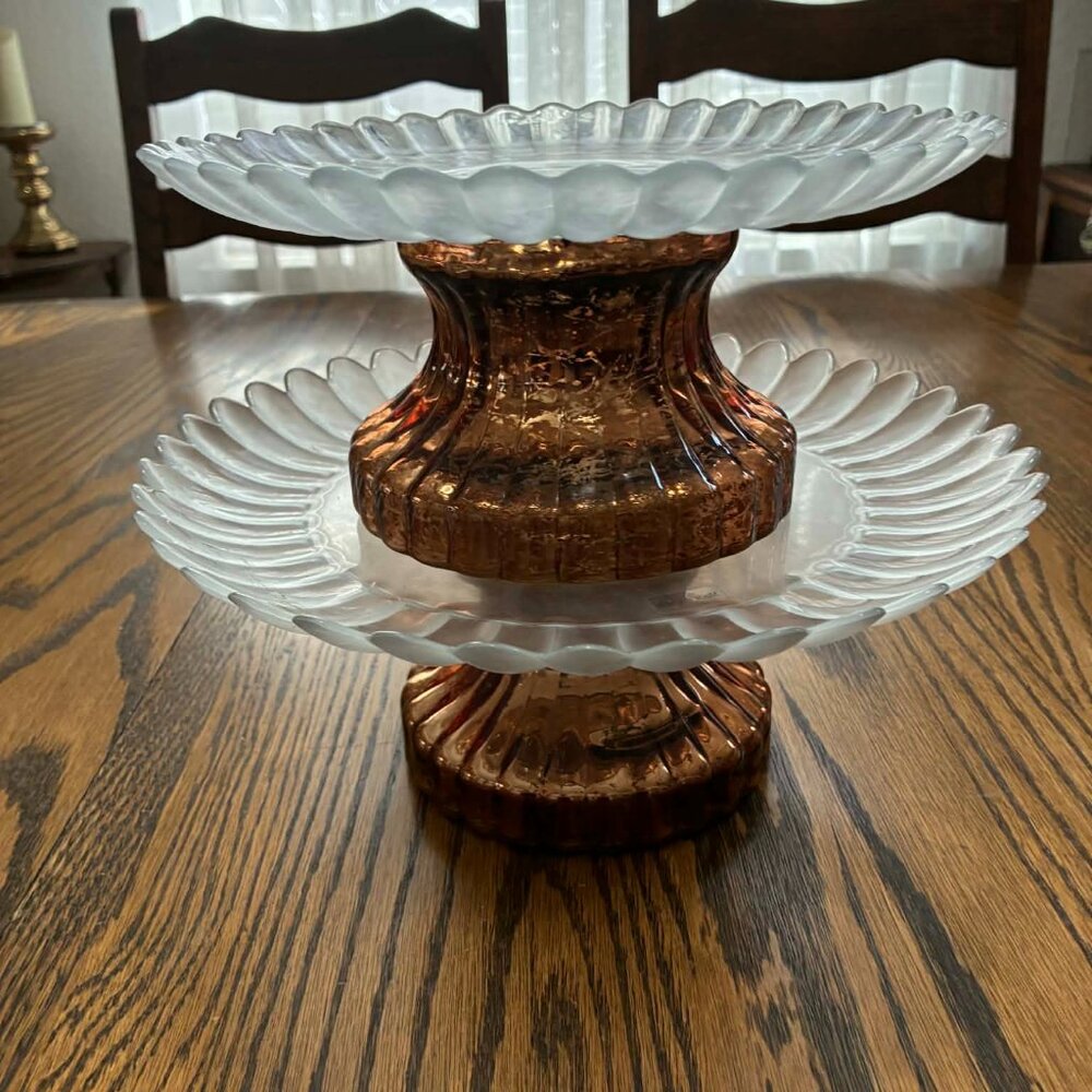 ✨ Elegant Glass Pedestal Platter Set – Stackable 2-Tier Display/Individual Sets